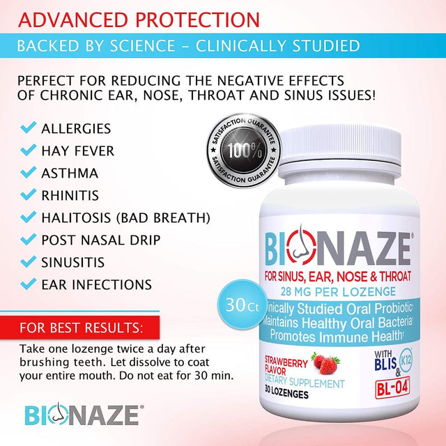 Bionaze Oral Probiotics - Dental Probiotics for Teeth and Gums, Bad Breath Treatment for Adults - Oral Care, Throat, Tonsil, Mouth, Teeth - Improve Gum Health with Clinically Proven BLIS K12 & BL-04