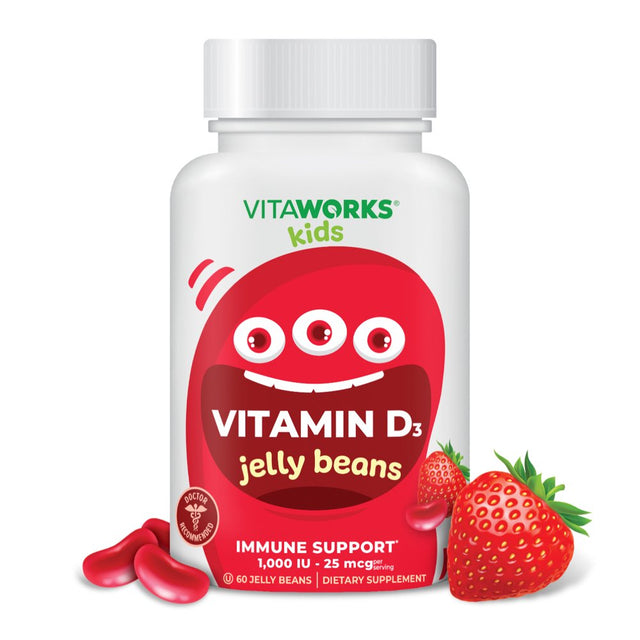 Vitaworks Kids Vitamin D 1000 IU Jelly Beans, Dietary Supplement for Immune Support, 60 Jellies