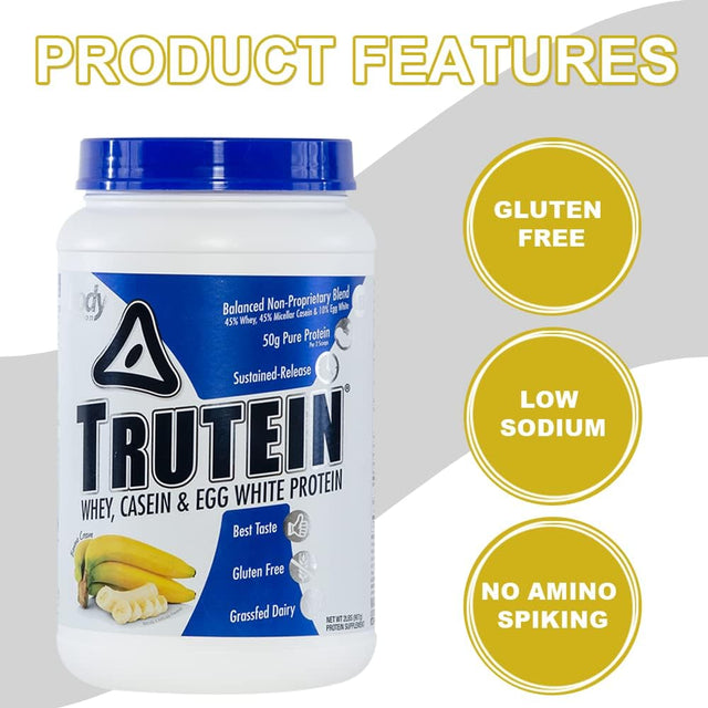 Body Nutrition Protein Powder - Trutein Banana Cream 2Lb Whey, Natural Keto Drink - Workout, Recovery