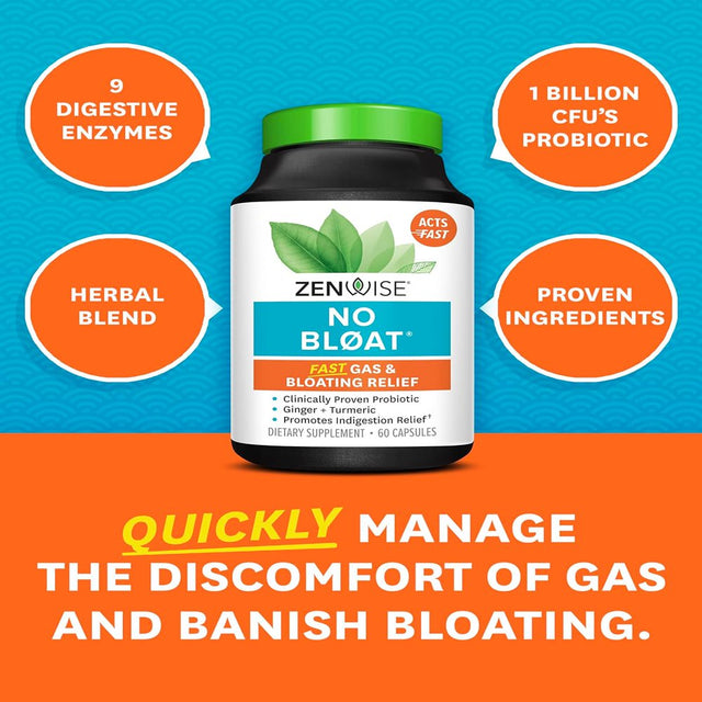 Zenwise NO BL at - Probiotics, Digestive Enzymes for Bloating and Gas Relief - Ginger, Dandelion, and Lactase to Improve Digestion - Vegan Water Retention Pills Diuretic for Women & Men - 60 Count 60 Count (Pack of 1)