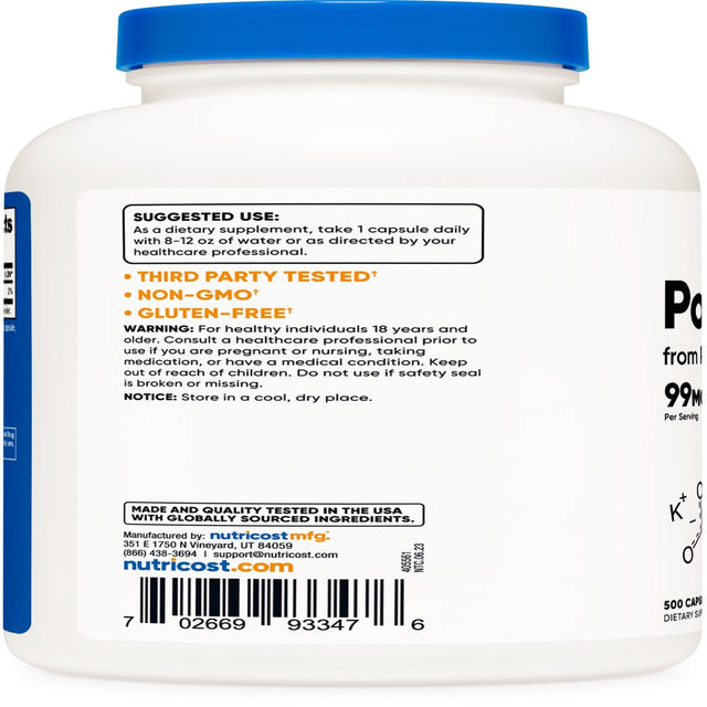 Nutricost Potassium Citrate 99Mg, 500 Capsules - Non-Gmo & Gluten Free Supplement
