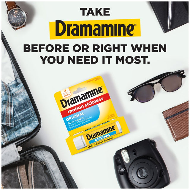 Dramamine Original, Motion Sickness Relief, Travel Vial, 12 Count