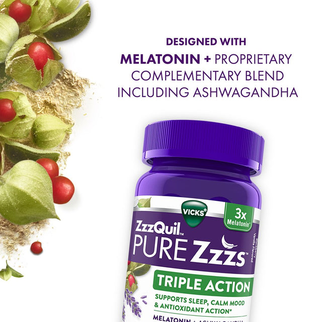 Zzzquil PURE Zzzs Triple Action Gummy Melatonin Sleep-Aid with Ashwagandha, 6Mg per Serving by Zzzquil, 60 Gummies