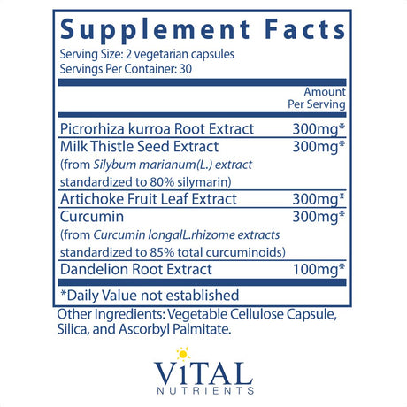 Vital Nutrients - Liver Support II (With Picrorhiza and Milk Thistle) - Herbal Combination to Support Healthy Liver Function - 60 Vegetarian Capsules per Bottle