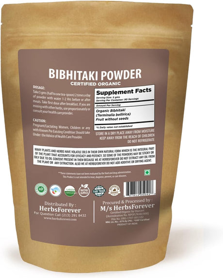 Herbsforever Bibhitaki Powder – Terminalia Bellerica – Cholesterol Care Herb – Maintain Liver and Heart Health – Non GMO, Organic, Vegan – 454 GMS