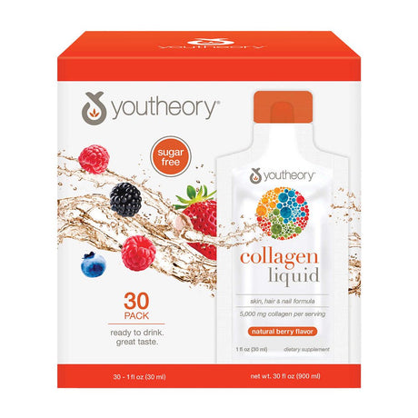 Youtheory Collagen Liquid, Berry Flavor, 30 Packets