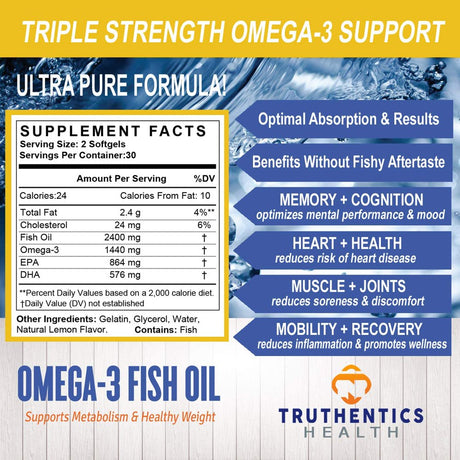 Truthentics Quercetin 800 Mg with Bromelain & Zinc plus Omega-3 Fish Oil Bundle - Immune & Respiratory Health - 60 Count Each