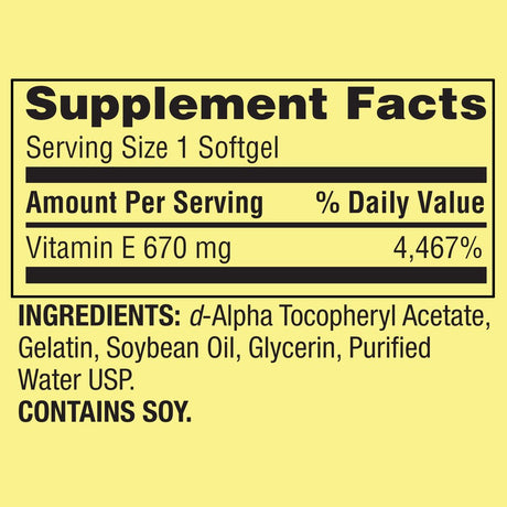 Spring Valley Extra Strength Vitamin E D-Alpha Softgels, 670 Mg (1,000 IU), 60 Count