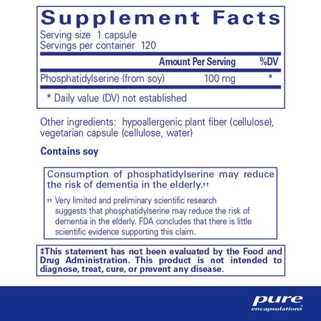 Pure Encapsulations PS 100 | Phosphatidylserine Amino Acid Supplement for Brain, Memory, and Cognitive Health* | 120 Capsules