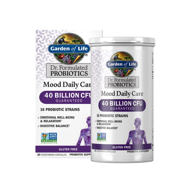 Garden of Life Dr. Formulated Mood Probiotics | Daily Care | 40 Billion CFU | Stress Support | 30Ct