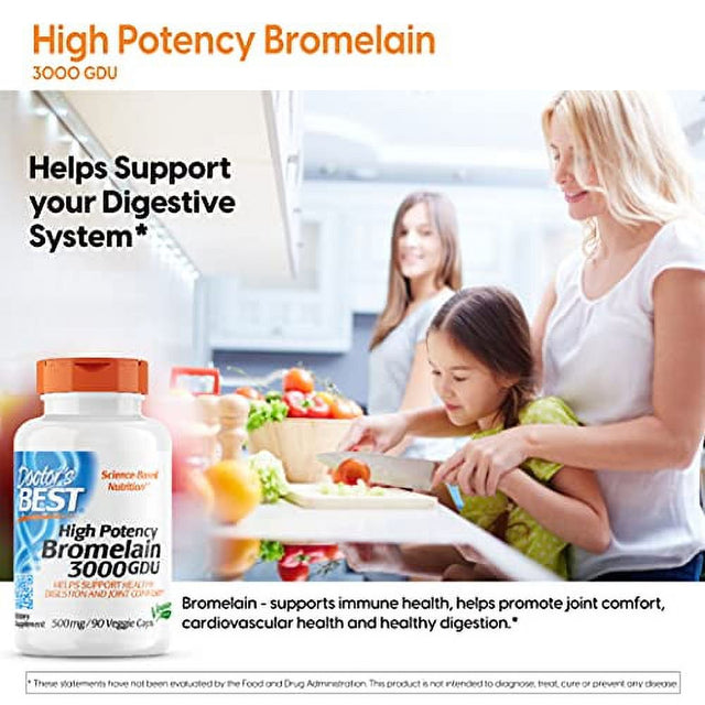 Doctor'S Best 3000 GDU Bromelain Proteolytic Digestive Enzymes Supplements, Supports Healthy Digestion, Joint Health, Nutrient Absorption, 500 Mg, 90 VC