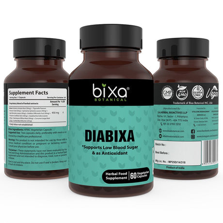 Diabixa Capsules with Gymnema Herb Extract | 60 Vegan Capsules | (450Mg), Supports Low Blood Sugar Glucose & Antioxidant