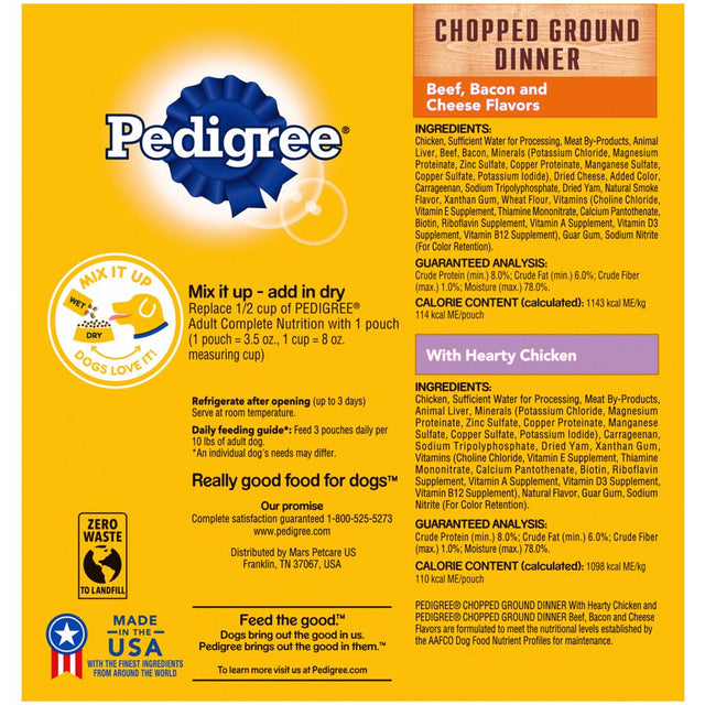 Pedigree Chopped Ground Dinner Wet Dog Food Variety Pack, 3.5 Oz Pouches (8 Pack)