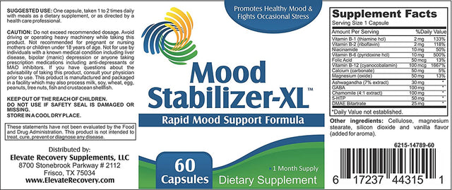 Mood Stabilizer-Xl: Mood Support Supplement with 13 Active Ingredients Including 5-HTP, Ashwagandha, GABA & St. John'S Wort Extract - Mood Enhancer Supplements & Vitamins - 60 Capsules