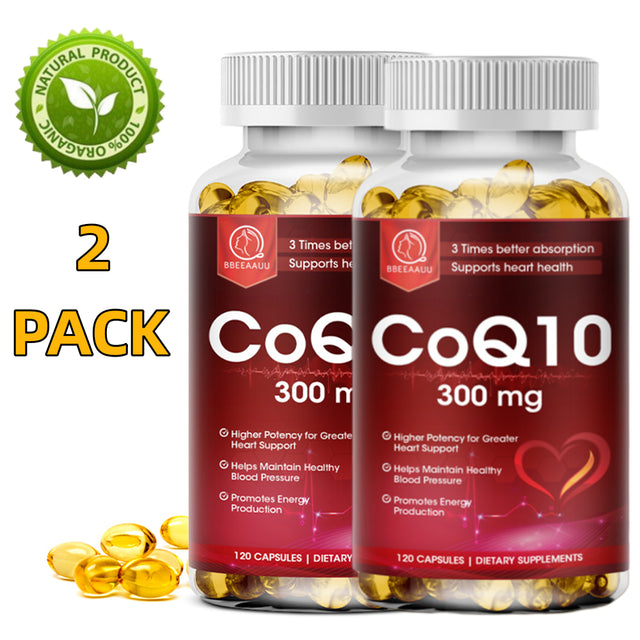 (2 PACK) Bbeeaauu Natural Coenzyme Q10 Antioxidant Supplement 300Mg - Heart, Brain, Immunity & Liver Support - 240 Capsules Total