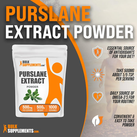 BULKSUPPLEMENTS.COM Purslane Extract Powder - Portulaca Oleracea Extract, Purslane Supplements - Supplementation, Pack of 1 - Gluten Free, 500Mg per Serving, 500G (1.1 Lbs)