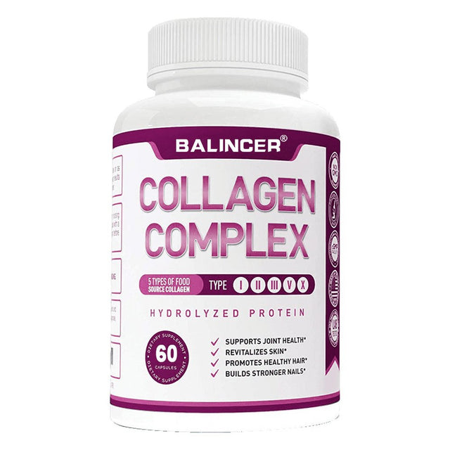 Balincer Premium Multi Collagen Peptides Capsules (Types I, II, III, V, X) - Hair, Skin and Nails, Digestive & Joint Health Supplement, Hydrolyzed Collagen Pills (60/120 Capsules)