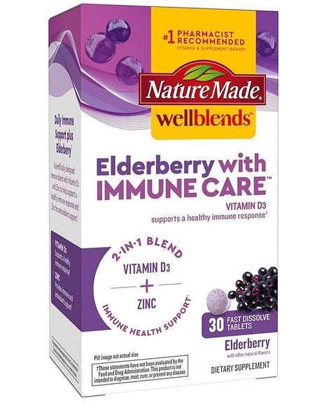 Nature Made Wellblends Elderberry with Immune Care Fast Dissolve Tablets Elderberry Flavor - 30 Ct