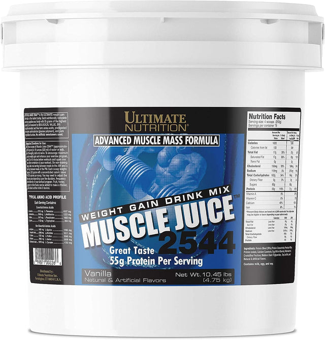 Ultimate Nutrition Muscle Juice 2544 Whey Protein Isolate-Mass Weight Gainer Protein Powder Drink Mix- 55 Grams of Protein per Serving-For Men and Women Vanilla, 10.45 Pounds