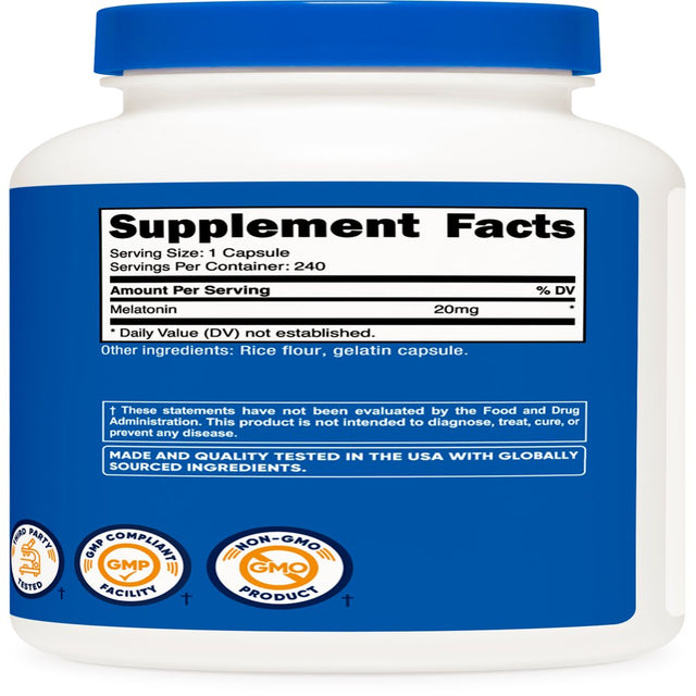 Nutricost Melatonin 20Mg, 240 Capsules, Non-Gmo Supplement