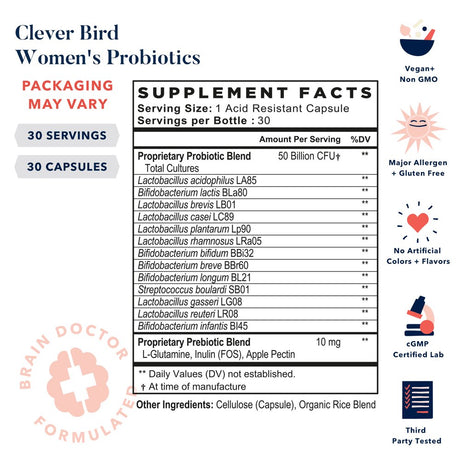 Best Nest Wellness Clever Bird Women'S Probiotics, 50 Billion CFU Once Daily, Immune Support, 30 Ct