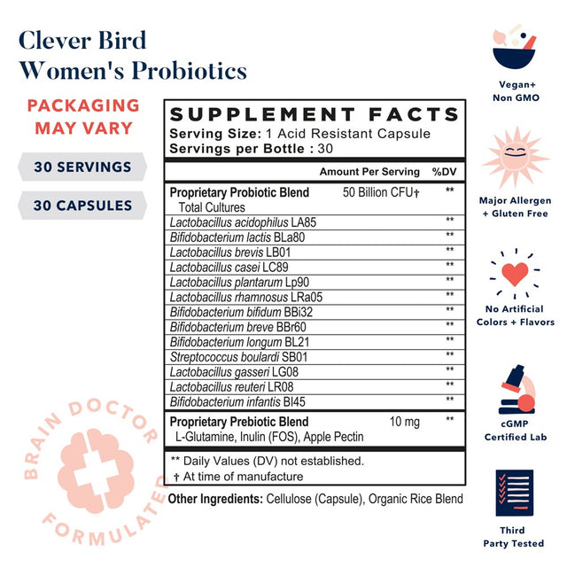 Best Nest Wellness Clever Bird Women'S Probiotics, 50 Billion CFU Once Daily, Immune Support, 30 Ct