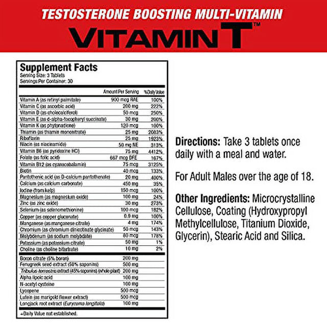 Musclemeds Vitamin T Daily Complete Multivitamin for Men Enhances Testosterone Muscle Building Sexual Performance 20 Vitamins Minerals Fenugreek Tribulus Longjack, Brown, 90 Count