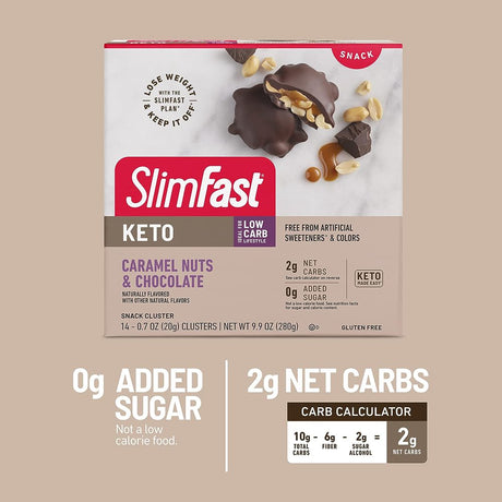 Slimfast Keto Fat Bomb Snack Clusters Caramel Nuts & Chocolate -- 14 Pieces Pack of 2