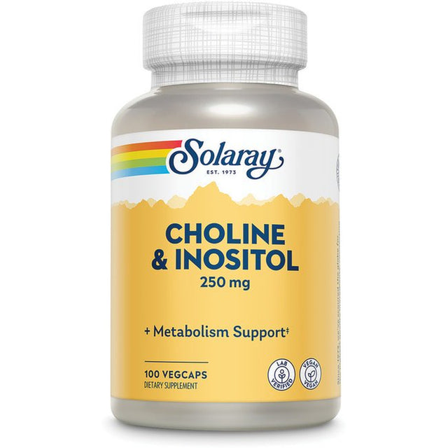 Solaray Choline & Inositol 250 Mg | Two-Nutrient Combo for Healthy Fat Metabolism, Brain Function Support | 100 Vegcaps