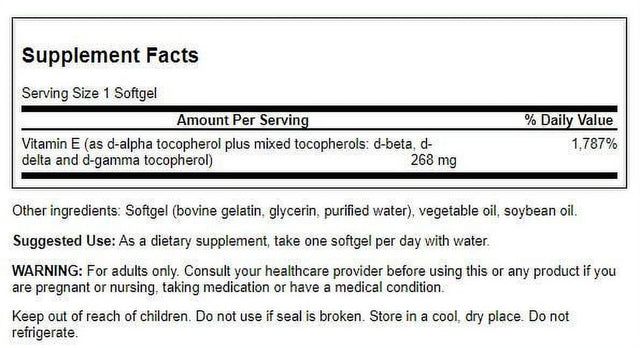 Swanson Vitamin E Mixed Tocopherols 400 Iu 250 Softgels