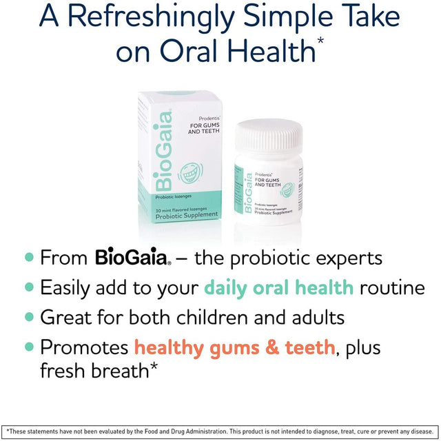 Biogaia Prodentis Mint Lozenges, a Dental Probiotic for Men and Women, Promotes Heathy Teeth and Gums, Fights Bad Breath, Alcohol Free, 30 Lozenges