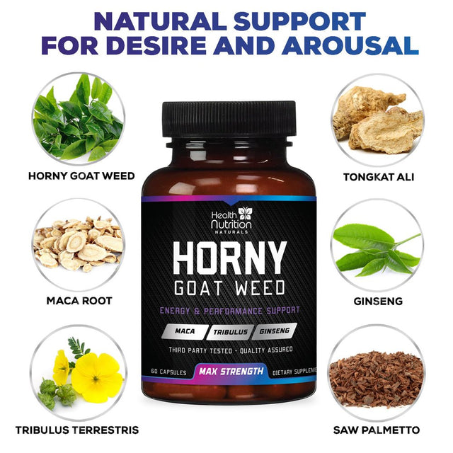 Extra Strength Horny Goat Extract for Men & Women - 1590Mg 3X Strength, Performance, Energy, Stamina with Maca, Saw Palmetto, Ginseng, L-Arginine & Tongkat Hornygoatweed Supplement - 120 Capsules