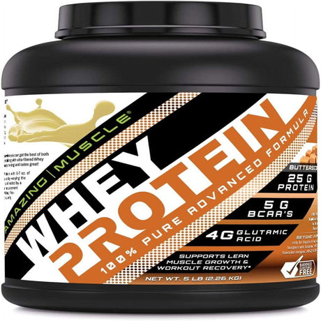 Amazing Muscle 100% Whey Protein Powder *Advanced Formula with Whey Protein Isolate as a Primary Ingredient along with Ultra Filtered Whey Protein Concentrate (Butterscotch, 5 Lb)