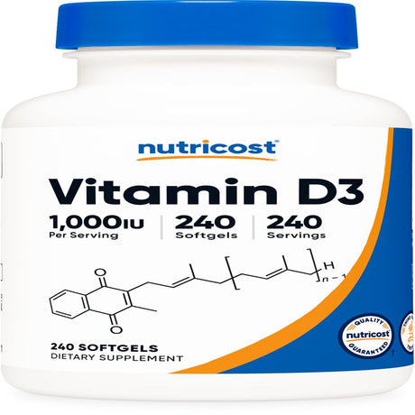 Nutricost Vitamin D3 1000Iu Softgels, 240 Softgels, Non-Gmo & Gluten Free Supplement