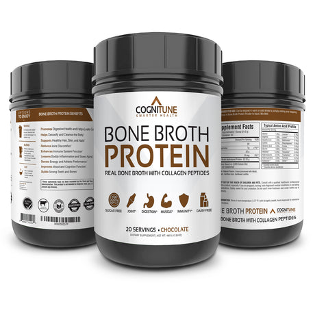 Bone Broth Protein Powder Chocolate - Grass Fed Collagen Peptides - No Sugar, Paleo & Keto Friendly -Dairy Free, Gluten Free - 20G Protein, 20 Servings