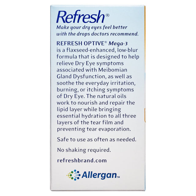 Refresh Optive Mega-3 Lubricant Eye Drops Preservative-Free Tears, 0.4 Ml, 30 Count