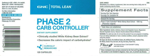 GNC Total Lean Phase 2 Carb Controller | Decreases Calorie Impact from Carbohydrates | 120 Capsules