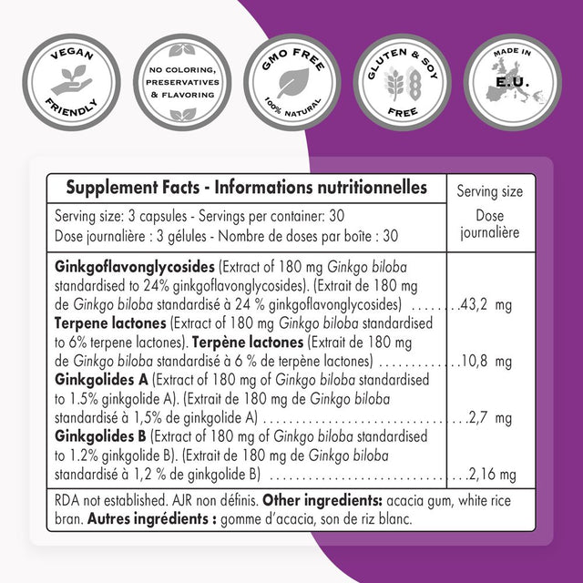 Supersmart - Ginkgo Biloba Supplement 180 Mg per Day - Nootropic Brain Booster - Memory Pills | Non-Gmo & Gluten Free - 90 Vegetarian Capsules