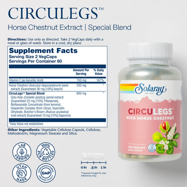 Solaray Circulegs Horse Chestnut Special Formula Capsules, 200Mg | 120 Count