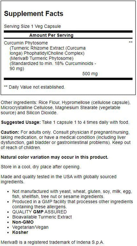 NOW Supplements, Curcumin Phytosome, Bio-Enhanced Turmeric Extract, 60 Veg Capsules