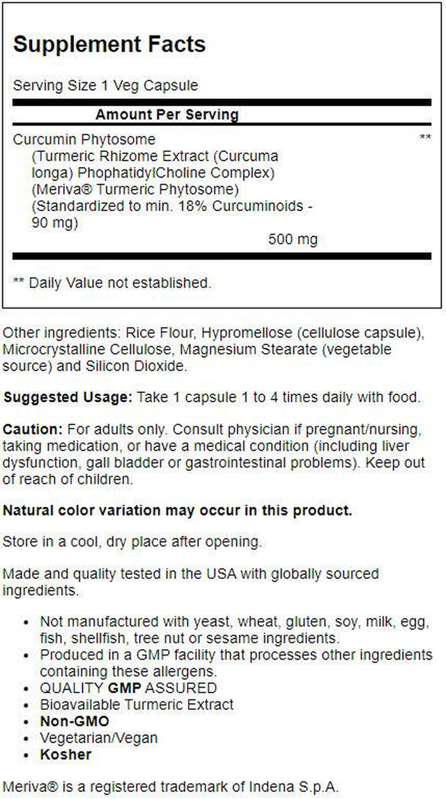 NOW Supplements, Curcumin Phytosome, Bio-Enhanced Turmeric Extract, 60 Veg Capsules