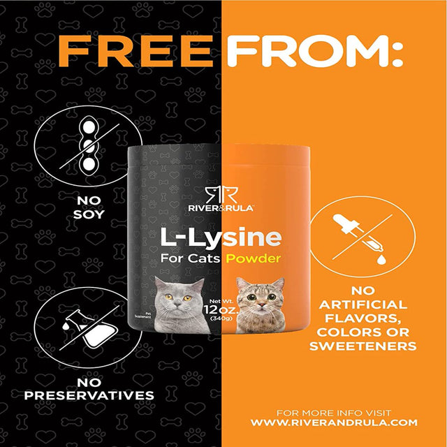 L-Lysine Powder for Cats 500Mg | 12Oz | Cat Health Supplement | Non-Gmo, Vegetarian Formula | by River & Rula