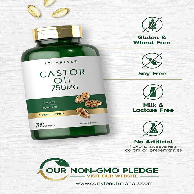 Castor Oil 750Mg | 200 Softgel | Traditional Herb | by Carlyle