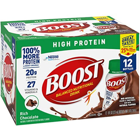 Boost High Protein Complete Nutritional Drink, Rich Chocolate, 8 Fl Oz Bottle - Pack of 12