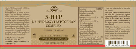 Solgar 5-HTP 100 Mg, 30 Vegetable Capsules - Promotes Relaxation - Positive Mood & Stress Support - Non-Gmo, Vegan, Gluten Free, Dairy Free, Kosher, Halal - 30 Servings