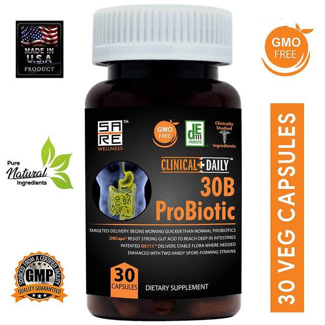 Clinical Daily 30B Probiotic Vegan Probiotics Supplement for Digestive Health 30 Billion Cfus 30 Capsules