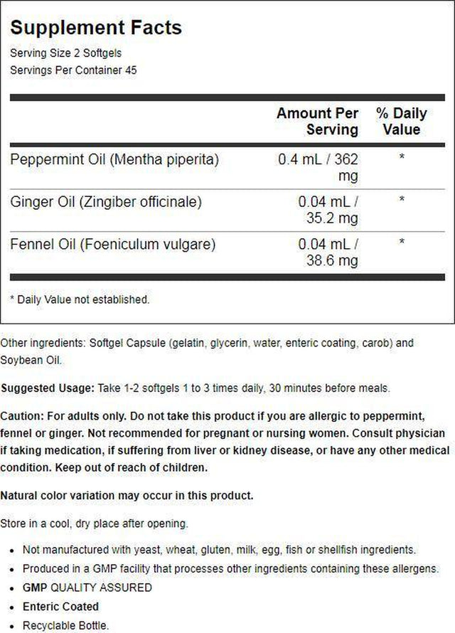 NOW Supplements, Peppermint Gels with Ginger & Fennel Oils, Enteric Coated, Digestive Support*, 90 Softgels