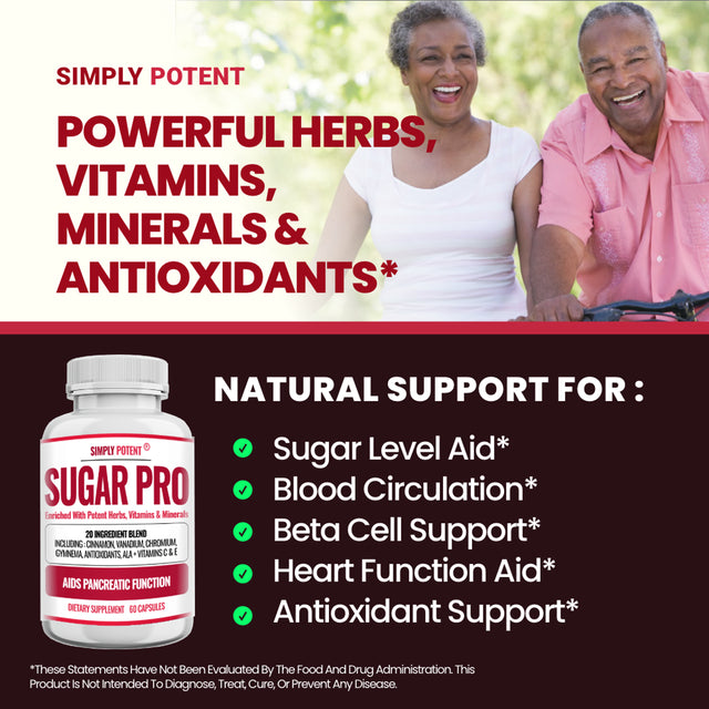 Blood Sugar Support Supplement, Sugar Pro with 20 Herb & Vitamin Blend with Cinnamon, Alpha Lipoic Acid (ALA), Bitter Melon, Chromium & Gymnema to Balance Sugar Levels, 60 Capsules