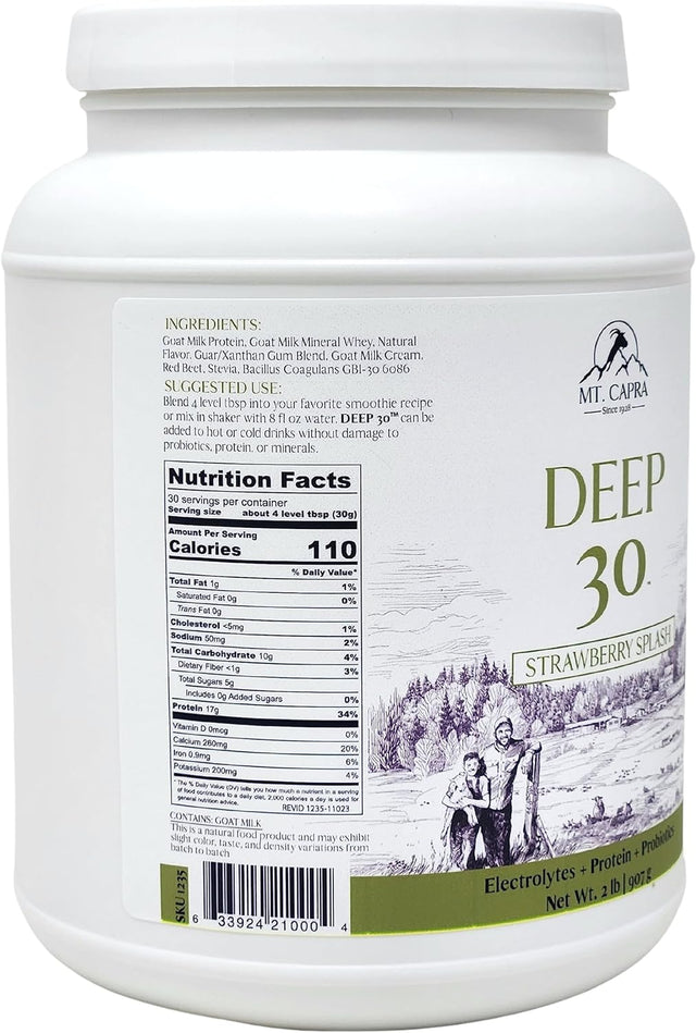 MT. CAPRA since 1928 DEEP-30 | Meal Replacement Shake, Goat Protein Powder with Grass Fed Whey Protein and Casein Protein, Minerals and BC-30 Probiotics, Strawberry Splash - 2 Pounds