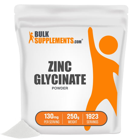 Bulksupplements.Com Zinc Glycinate Powder - Zinc 40Mg - Vegan Zinc Supplements - Elemental Zinc - Zinc Mineral Supplements (250 Grams)